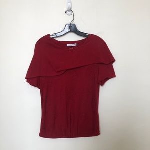 Red S/S Top With Knit Design